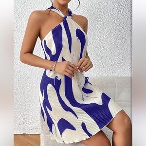 SHEIN Elegant Blue and Cream Halter Dress Size XS